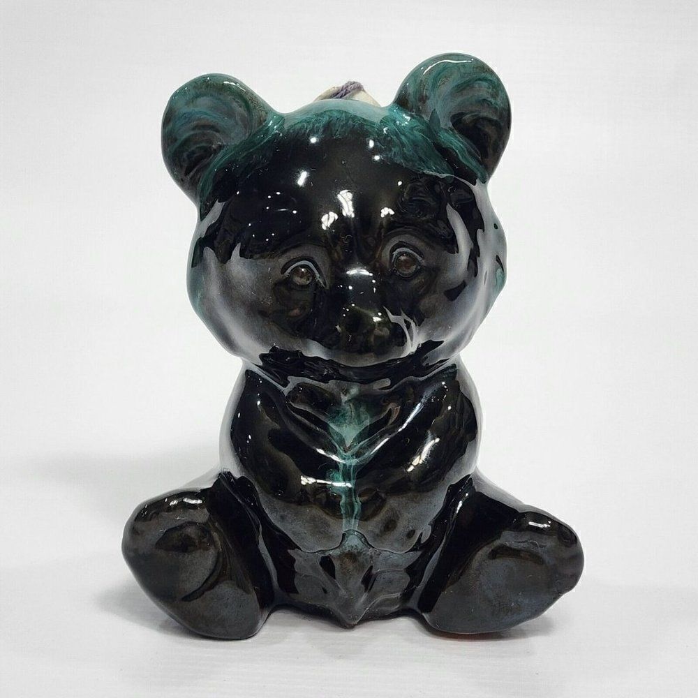 Blue Mountain Pottery 5"‎ Green Drip Glaze Teddy Bear w Sticker Tag Canada